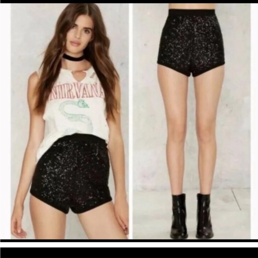 Nasty Gal Nightwalker Black High Waist Sequins Disco Shortie Shorts